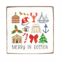 Merry In Boston Icons Block Sign