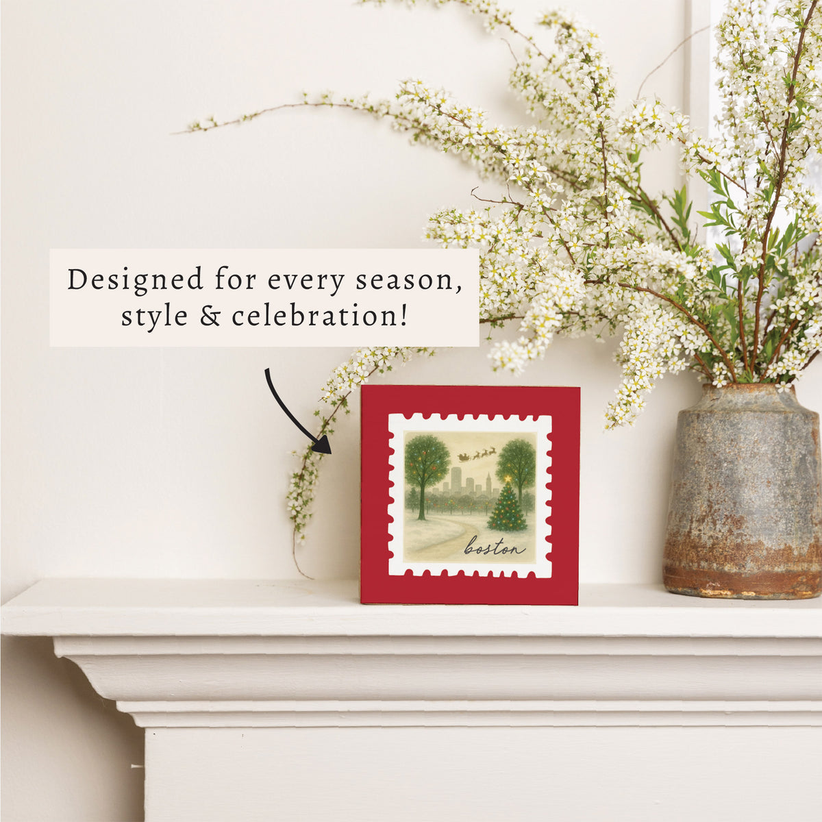 Boston Christmas Stamp Block Sign