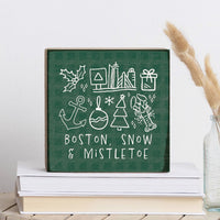 Boston Snow And Mistletoe Block Sign