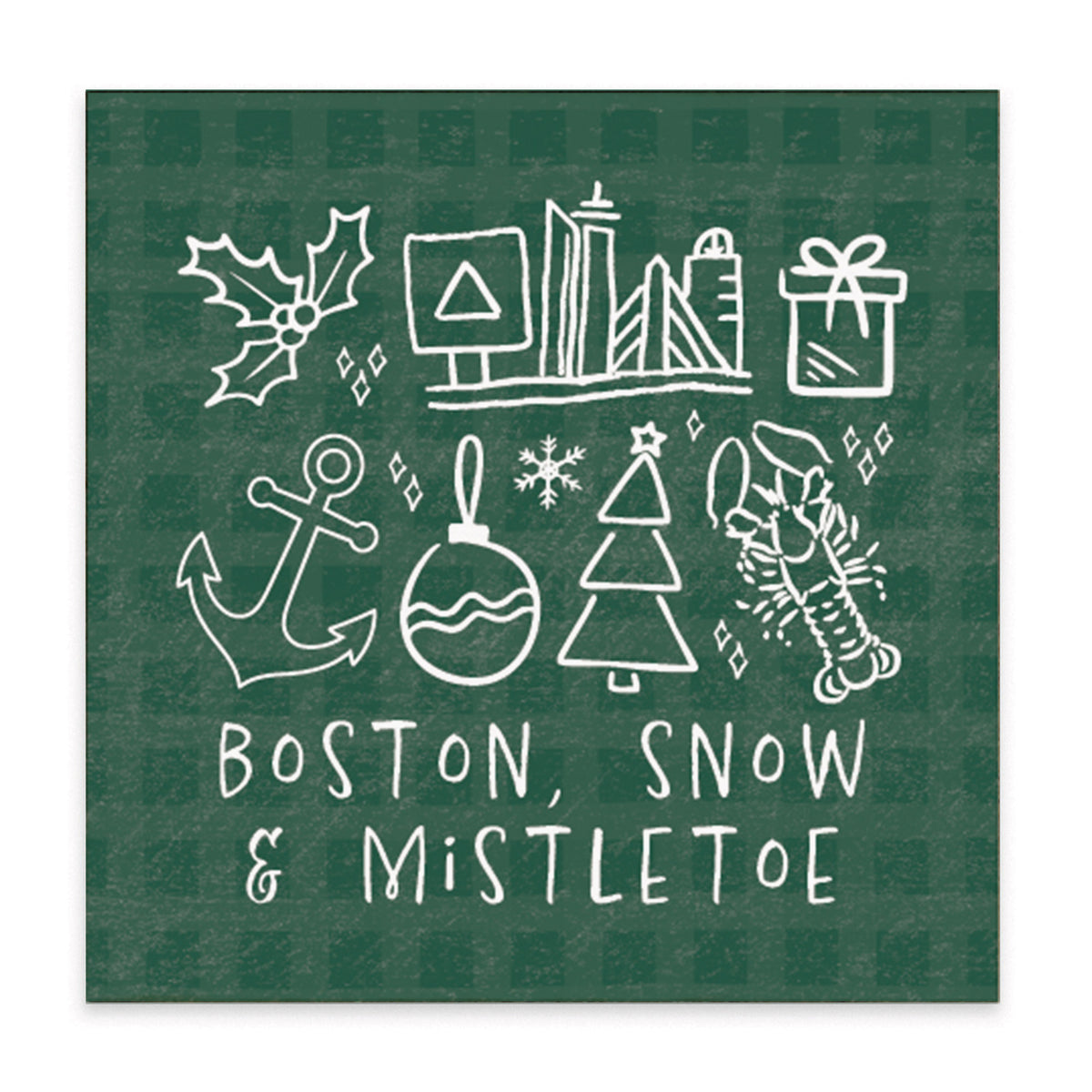 Boston Snow And Mistletoe Block Sign