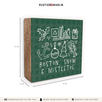 Boston Snow And Mistletoe Block Sign