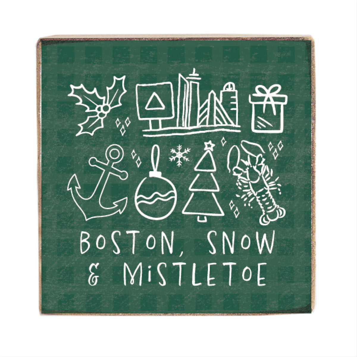 Boston Snow And Mistletoe Block Sign