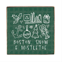 Boston Snow And Mistletoe Block Sign