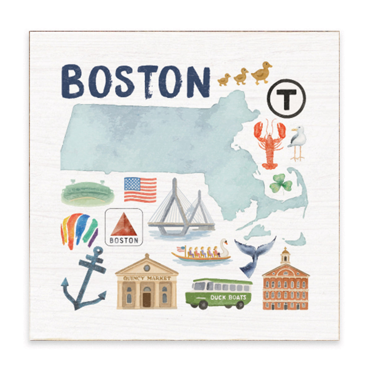 Boston Massachusetts State Icons Block Sign