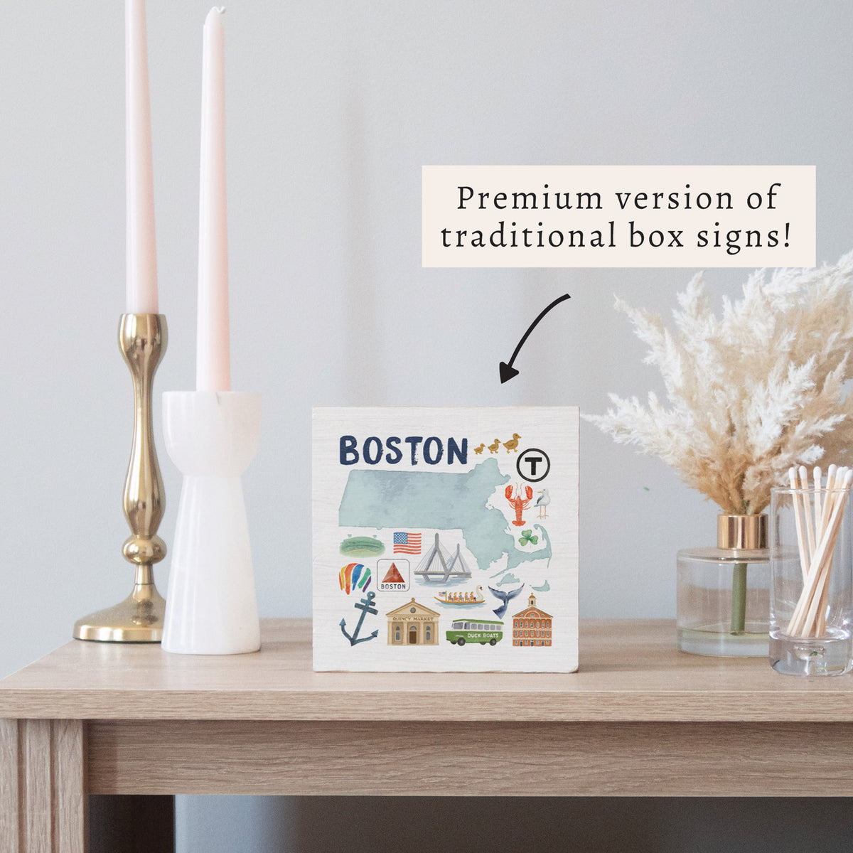 Boston Massachusetts State Icons Block Sign