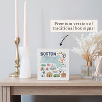 Boston Massachusetts State Icons Block Sign