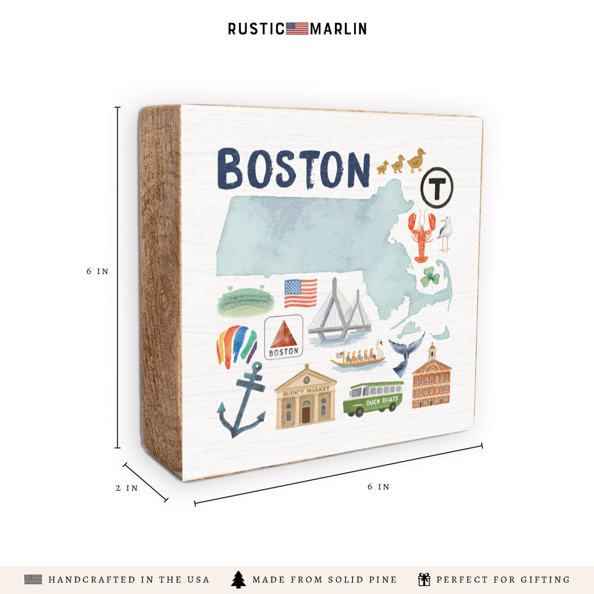 Boston Massachusetts State Icons Block Sign