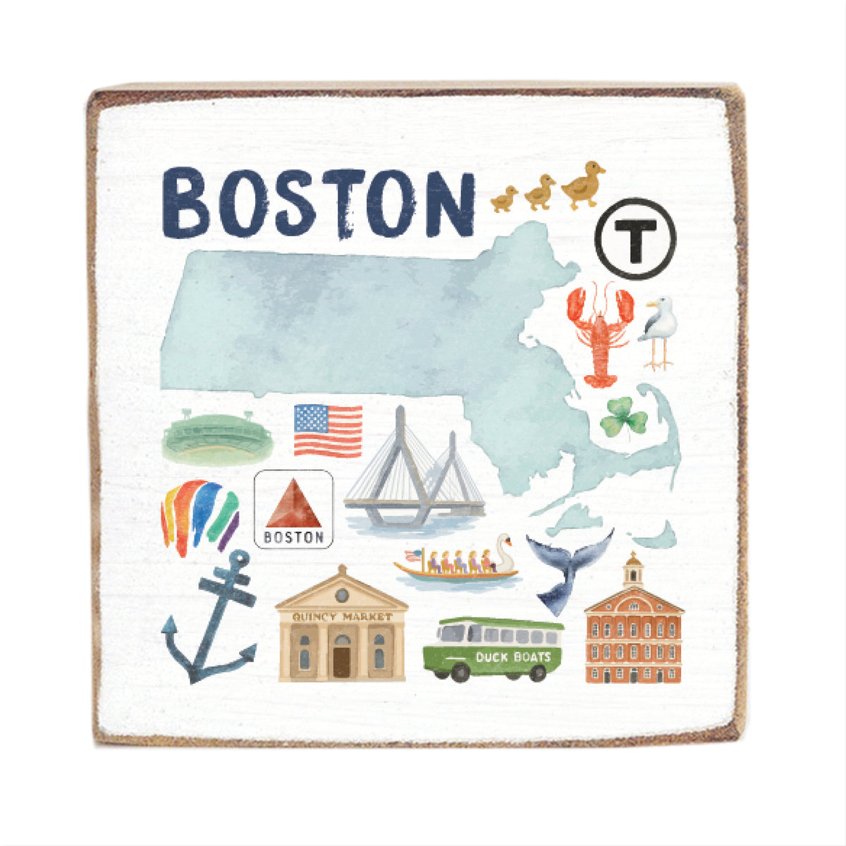 Boston Massachusetts State Icons Block Sign