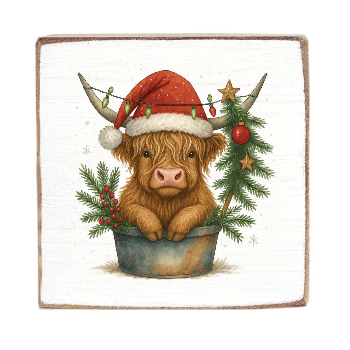 Christmas Highland Cow Block Sign