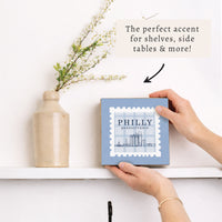 Philly Skyline Blue Stamp Block Sign