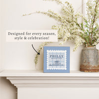Philly Skyline Blue Stamp Block Sign