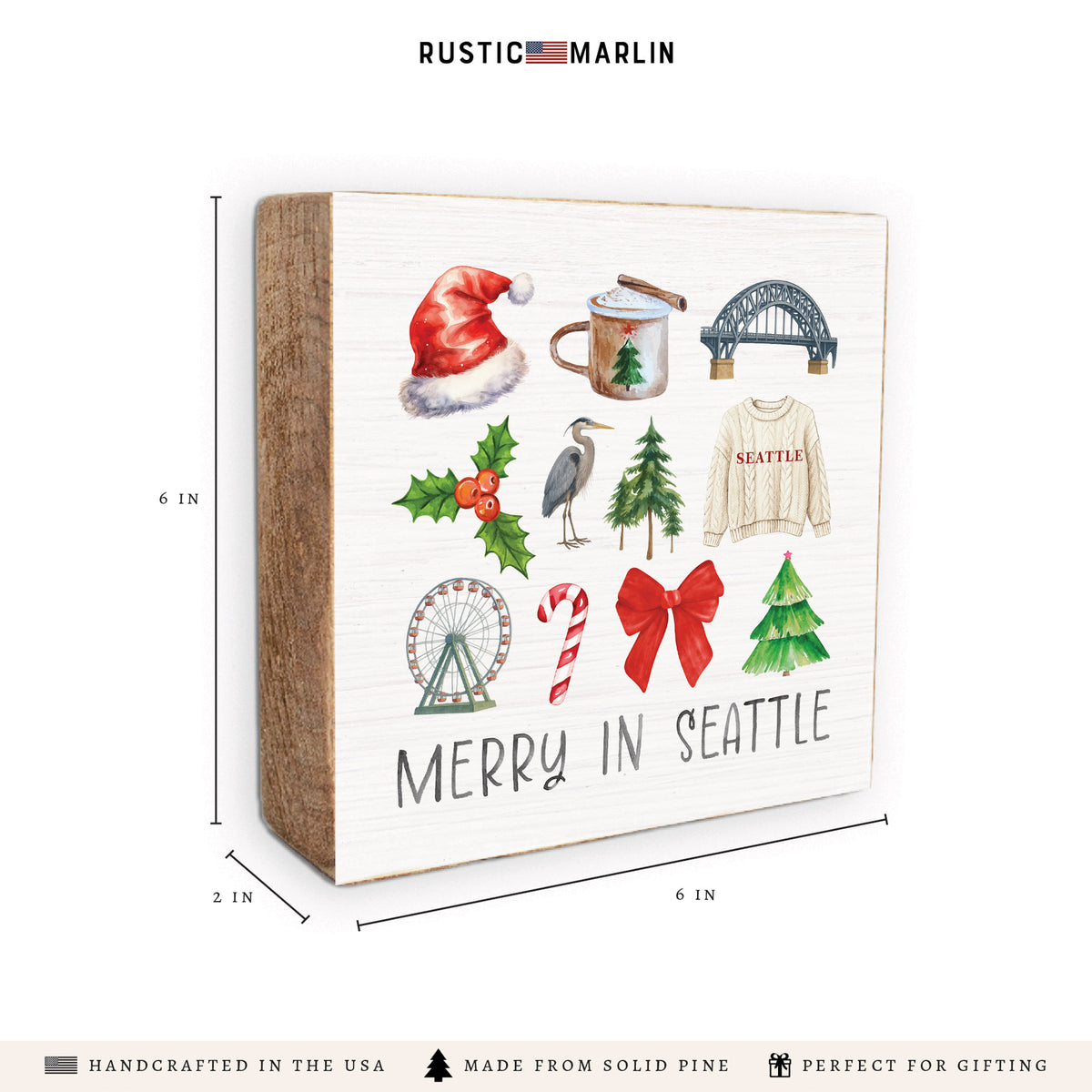 Merry In Seattle Icons Block Sign