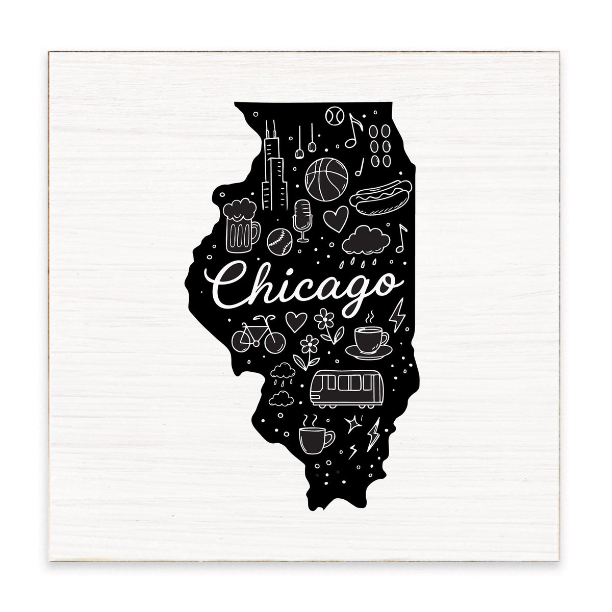 Chicago, Illinois State Line Art Block Sign