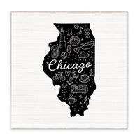 Chicago, Illinois State Line Art Block Sign
