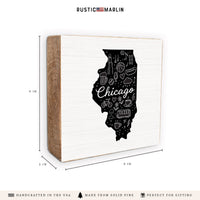 Chicago, Illinois State Line Art Block Sign