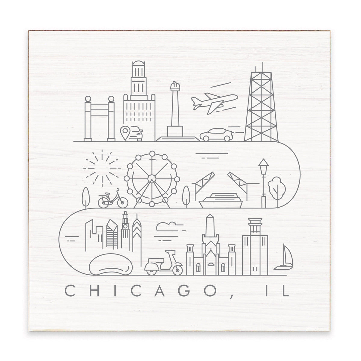 Chicago, Illinois Stacked Outline Block Sign