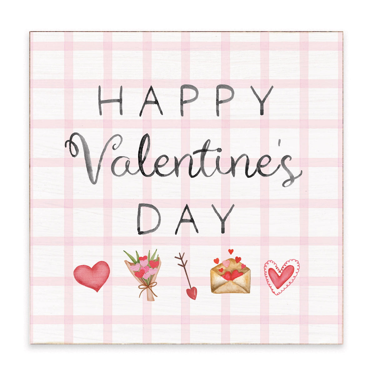 Happy Valentine's Day Gingham Block Sign