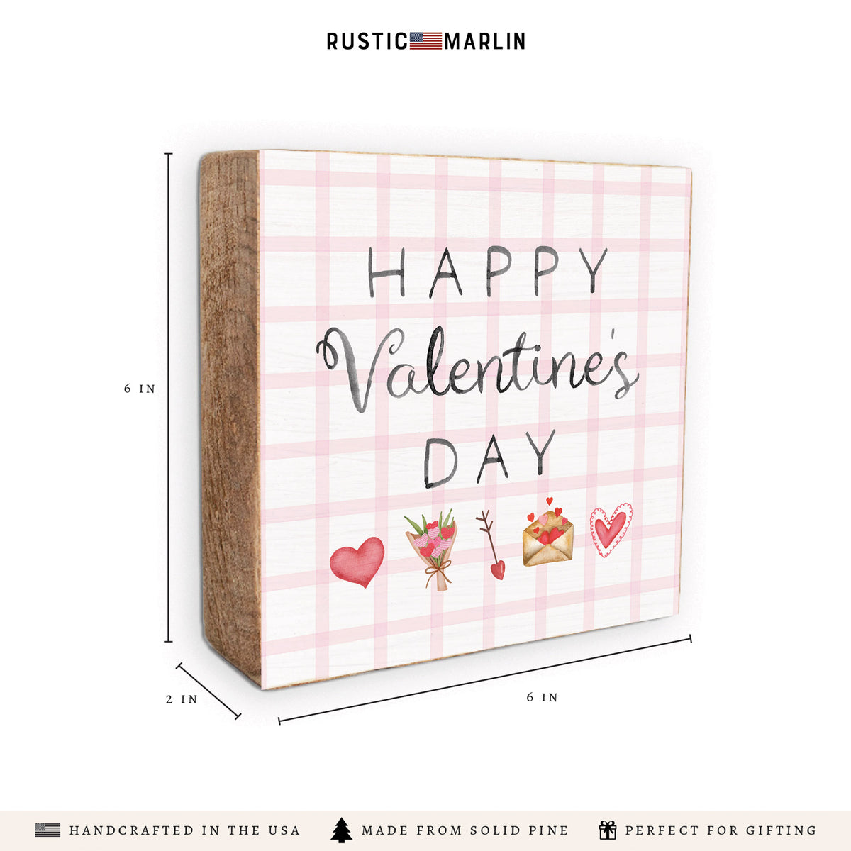 Happy Valentine's Day Gingham Block Sign
