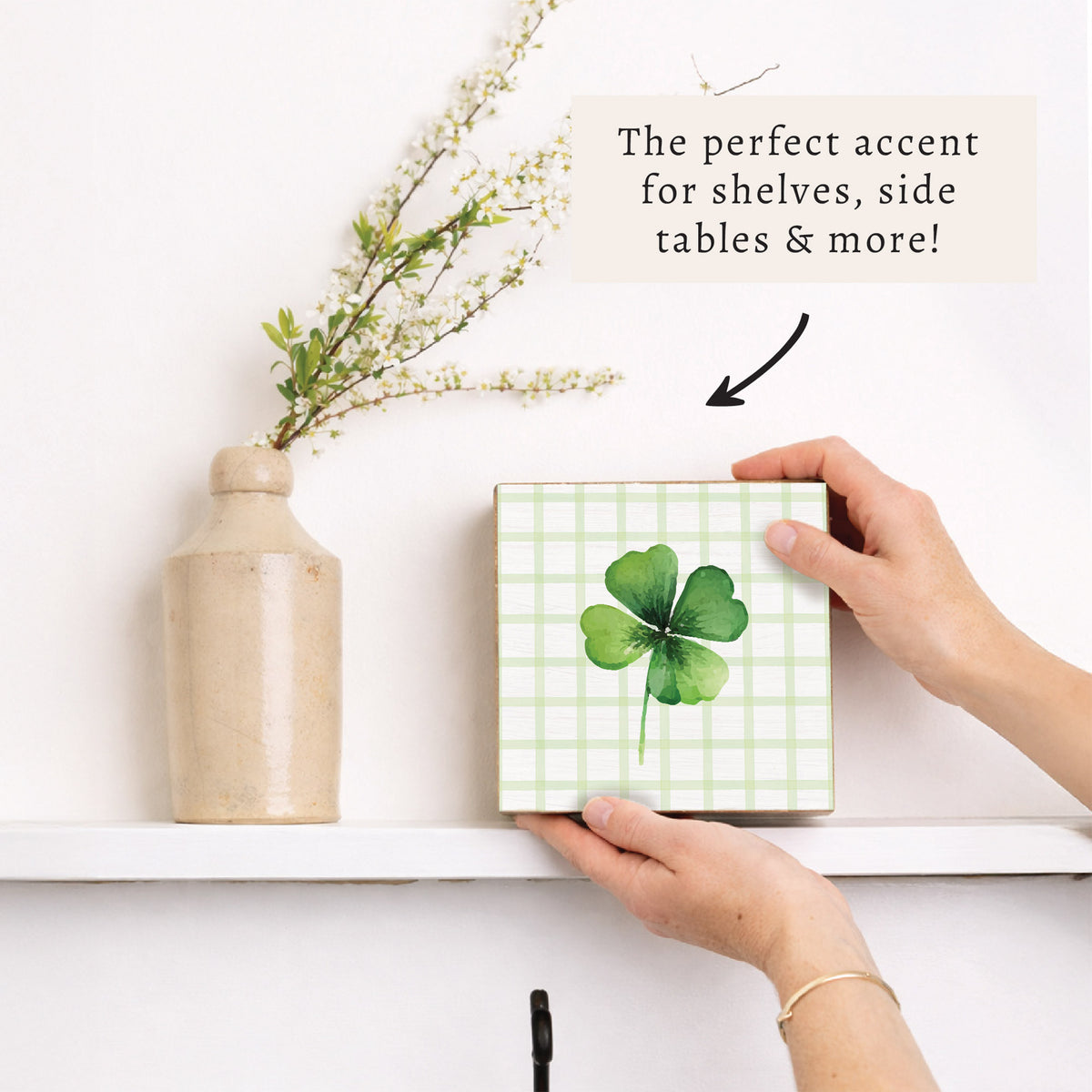 Shamrock Gingham Block Sign