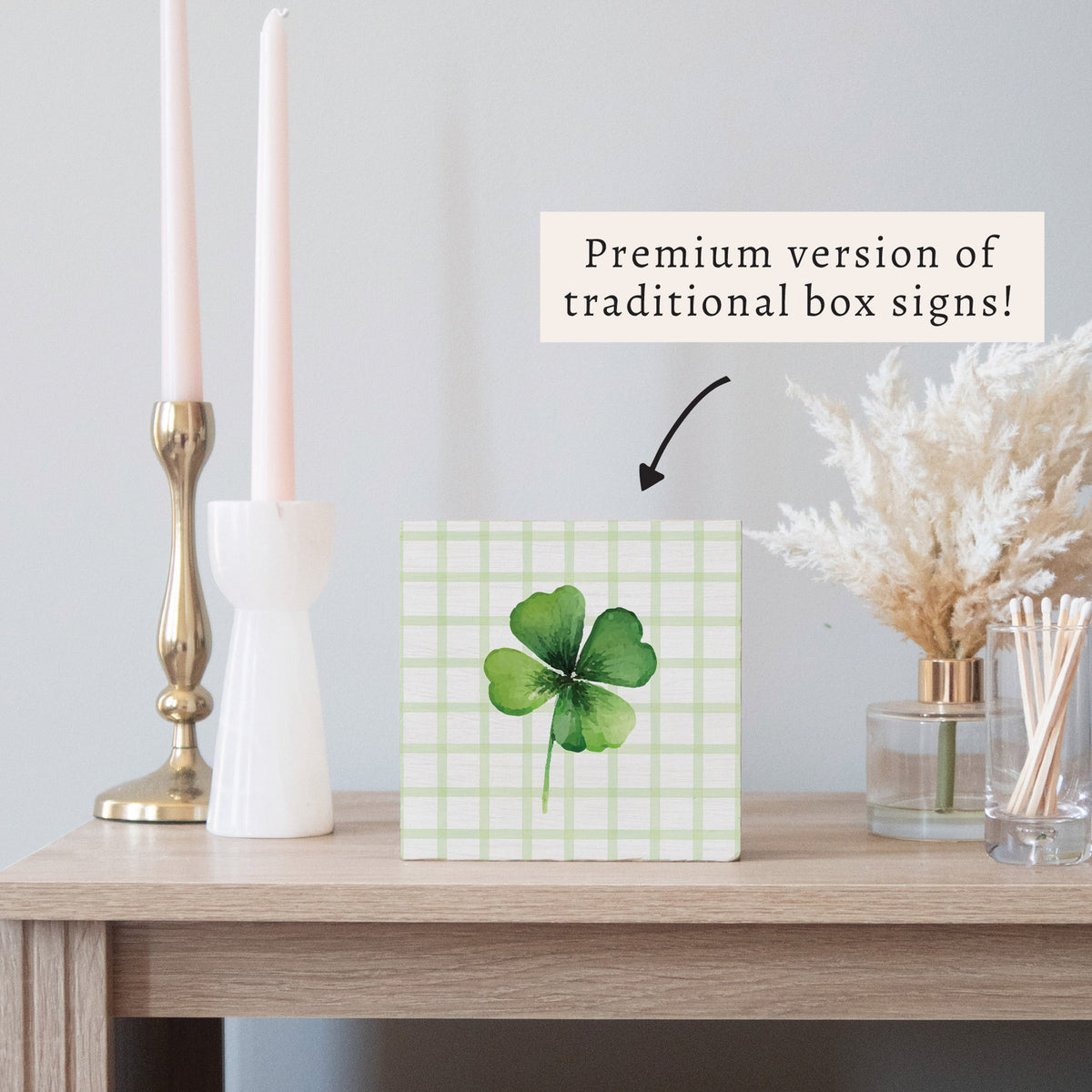 Shamrock Gingham Block Sign