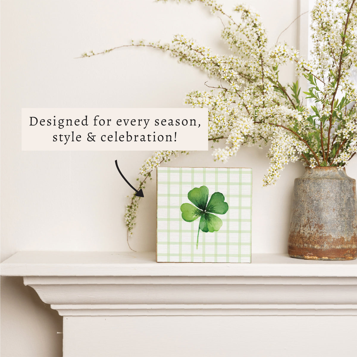 Shamrock Gingham Block Sign