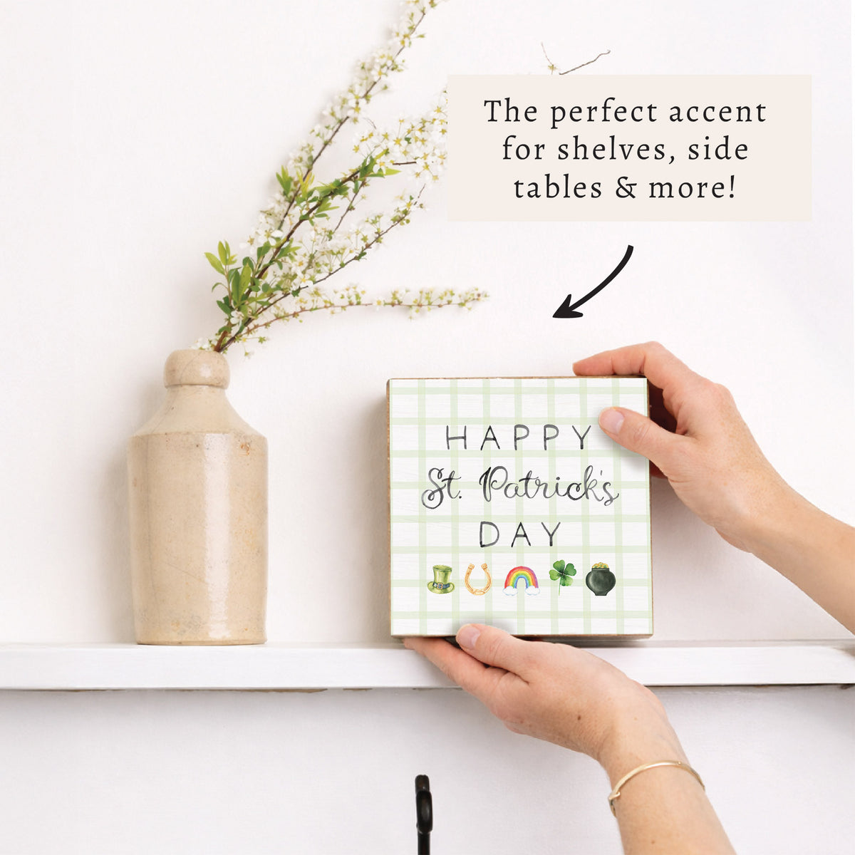 Happy St. Patrick's Day Gingham Block Sign