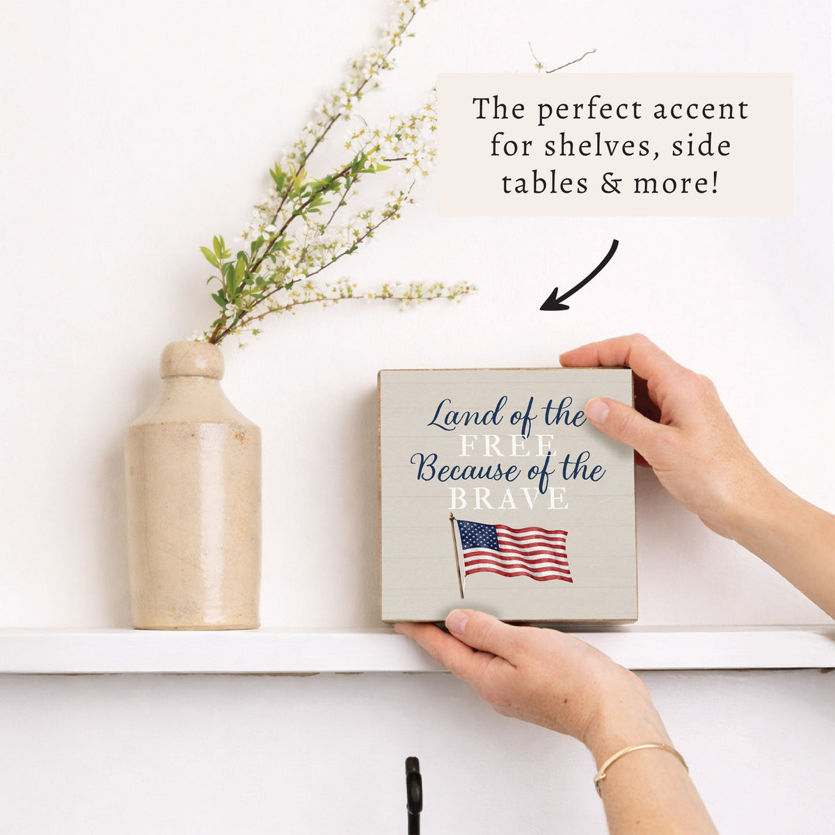 Land of the Free Waving Flag Block Sign
