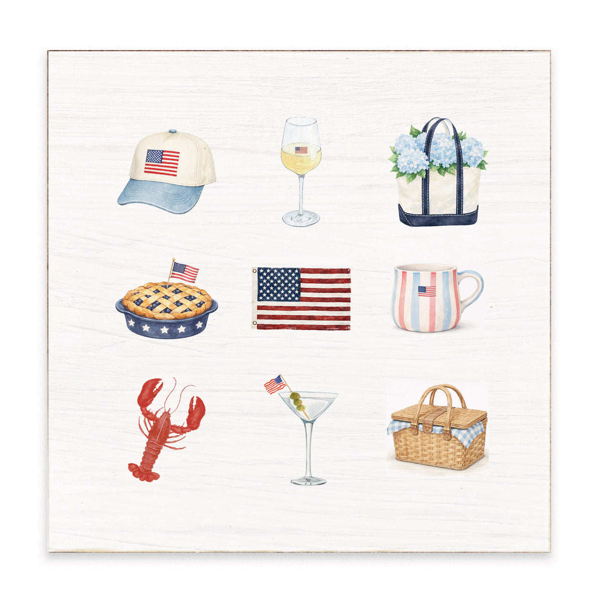 American Summer Icons Block Sign