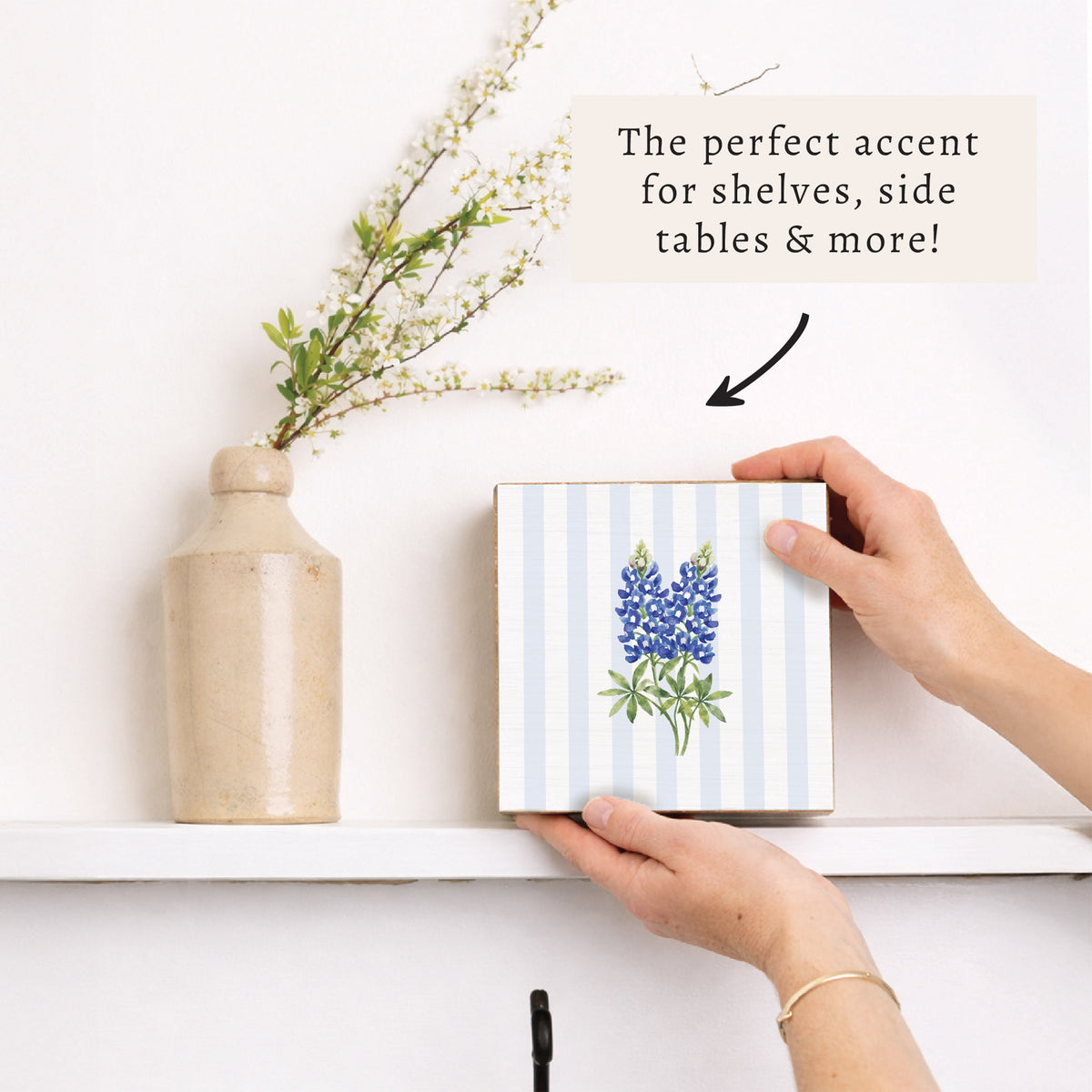 Texas Bluebonnet Stripe Flower Print Block Sign