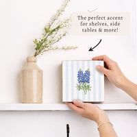 Texas Bluebonnet Stripe Flower Print Block Sign