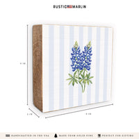 Texas Bluebonnet Stripe Flower Print Block Sign