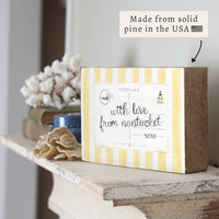 Nantucket Postcard Yellow Stripe Wooden Block Sign