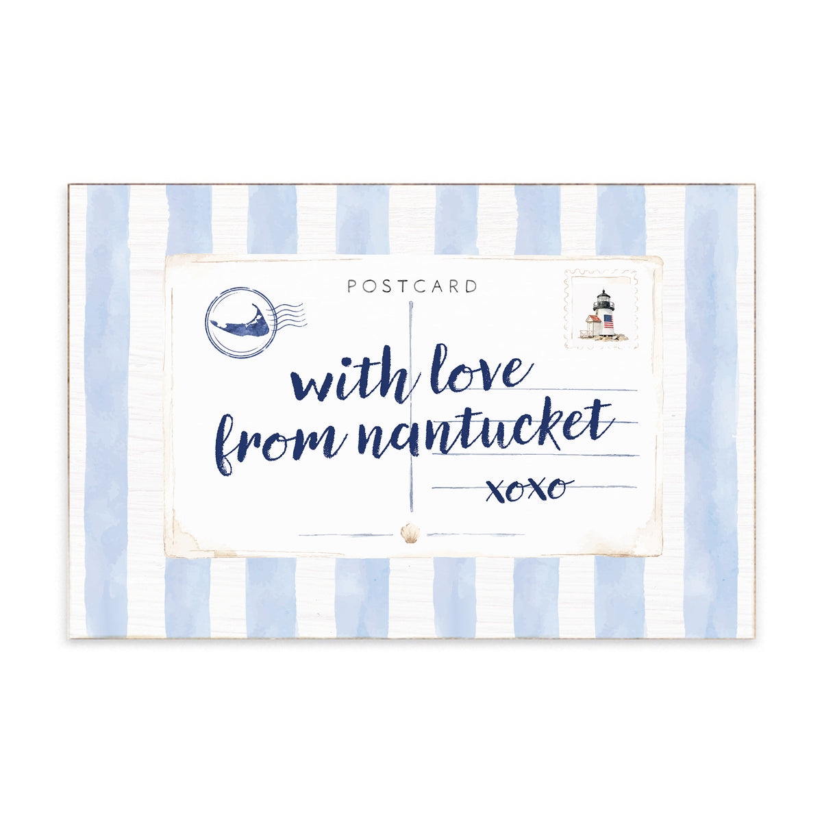 Nantucket Postcard Blue Stripe Block Sign