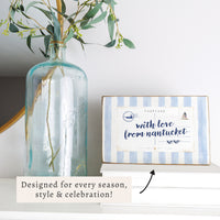 Nantucket Postcard Blue Stripe Block Sign