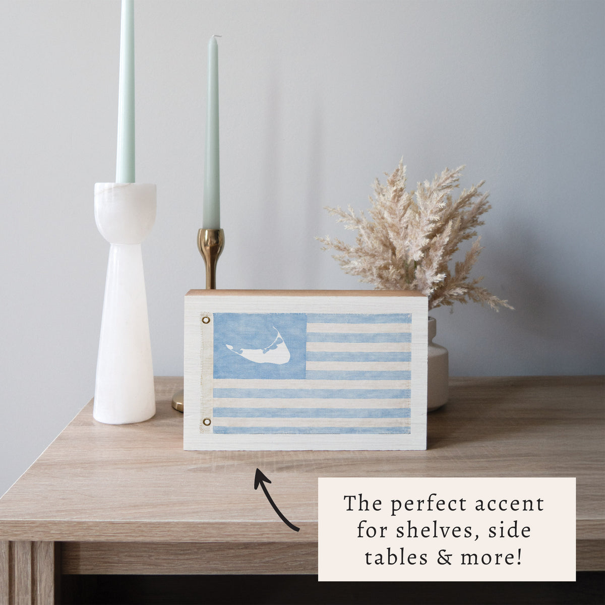 Nantucket Light Blue American Flag Block Sign