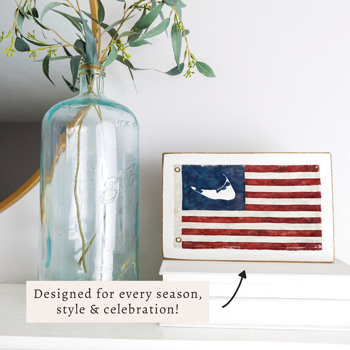 Nantucket American Vintage Flag Block Sign