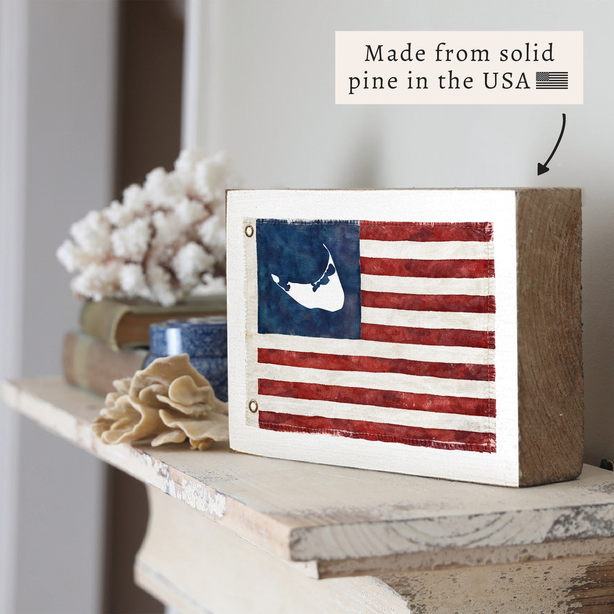 Nantucket American Vintage Flag Block Sign