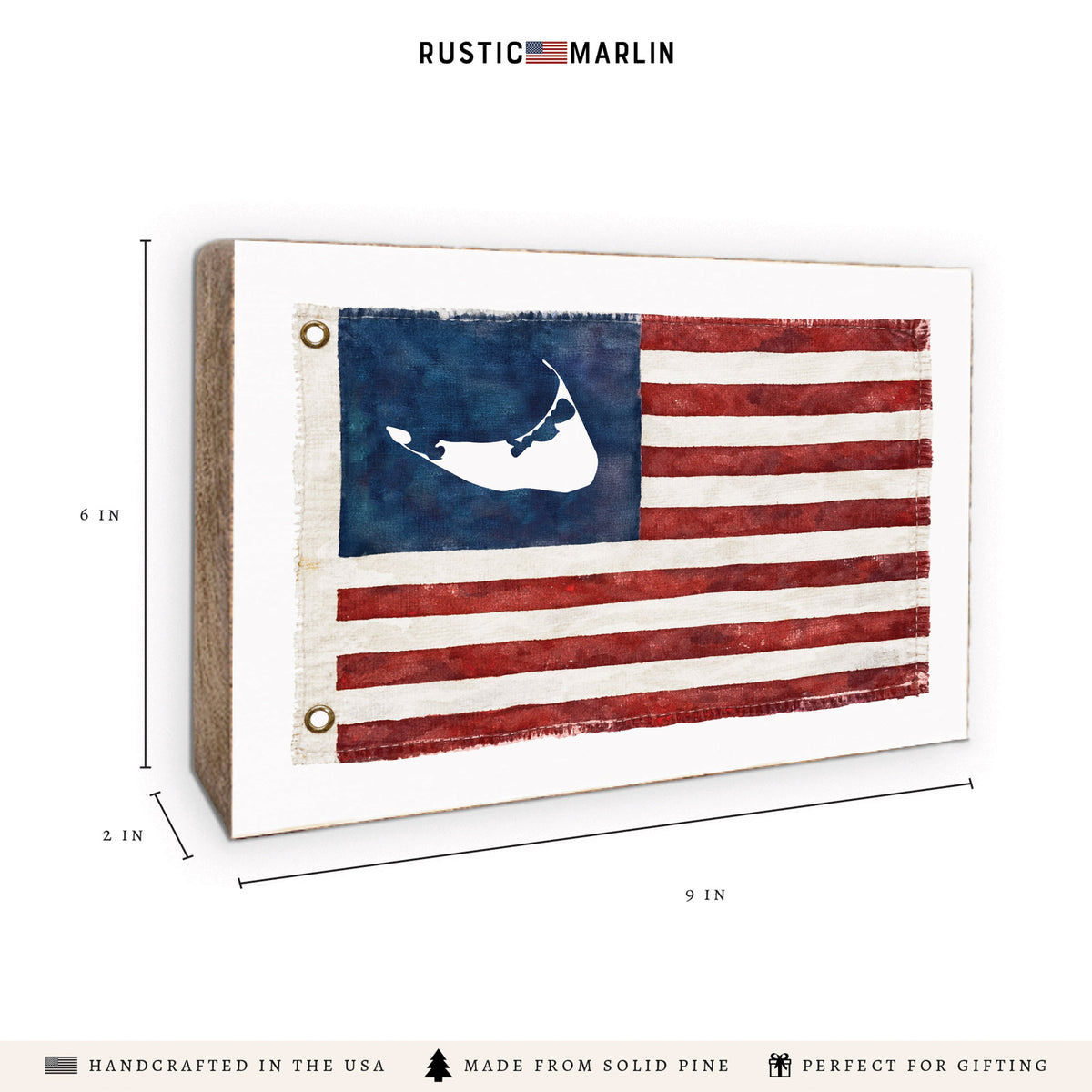 Nantucket American Vintage Flag Block Sign