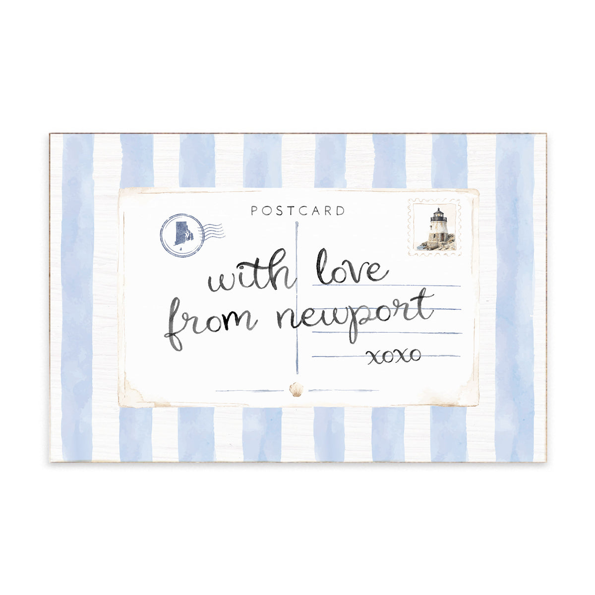 Newport Postcard Blue Stripe Block Sign