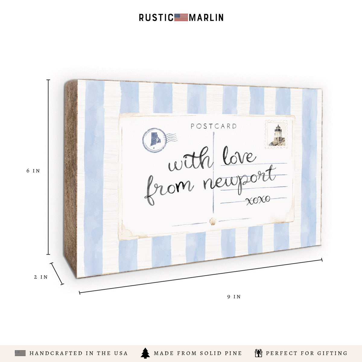 Newport Postcard Blue Stripe Block Sign