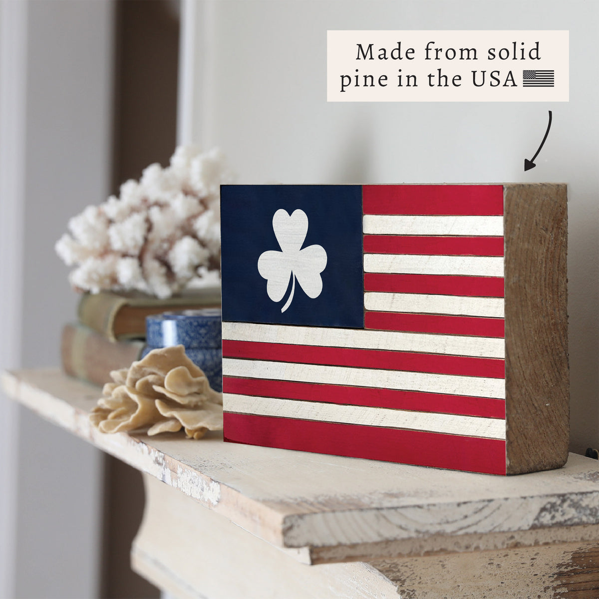 American Flag Shamrock Block Sign