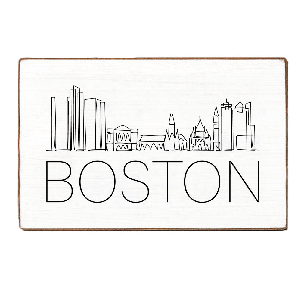 Line Art Boston Skyline Wood Block