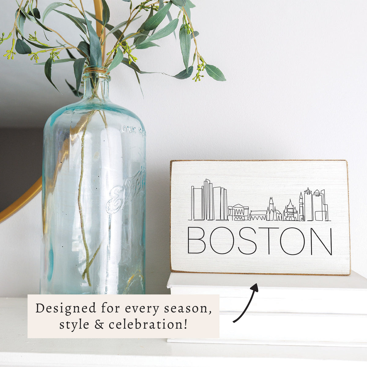 Boston Line Art Skyline Block Sign