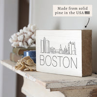 Boston Line Art Skyline Block Sign