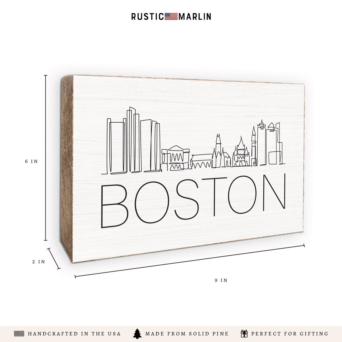 Boston Line Art Skyline Block Sign