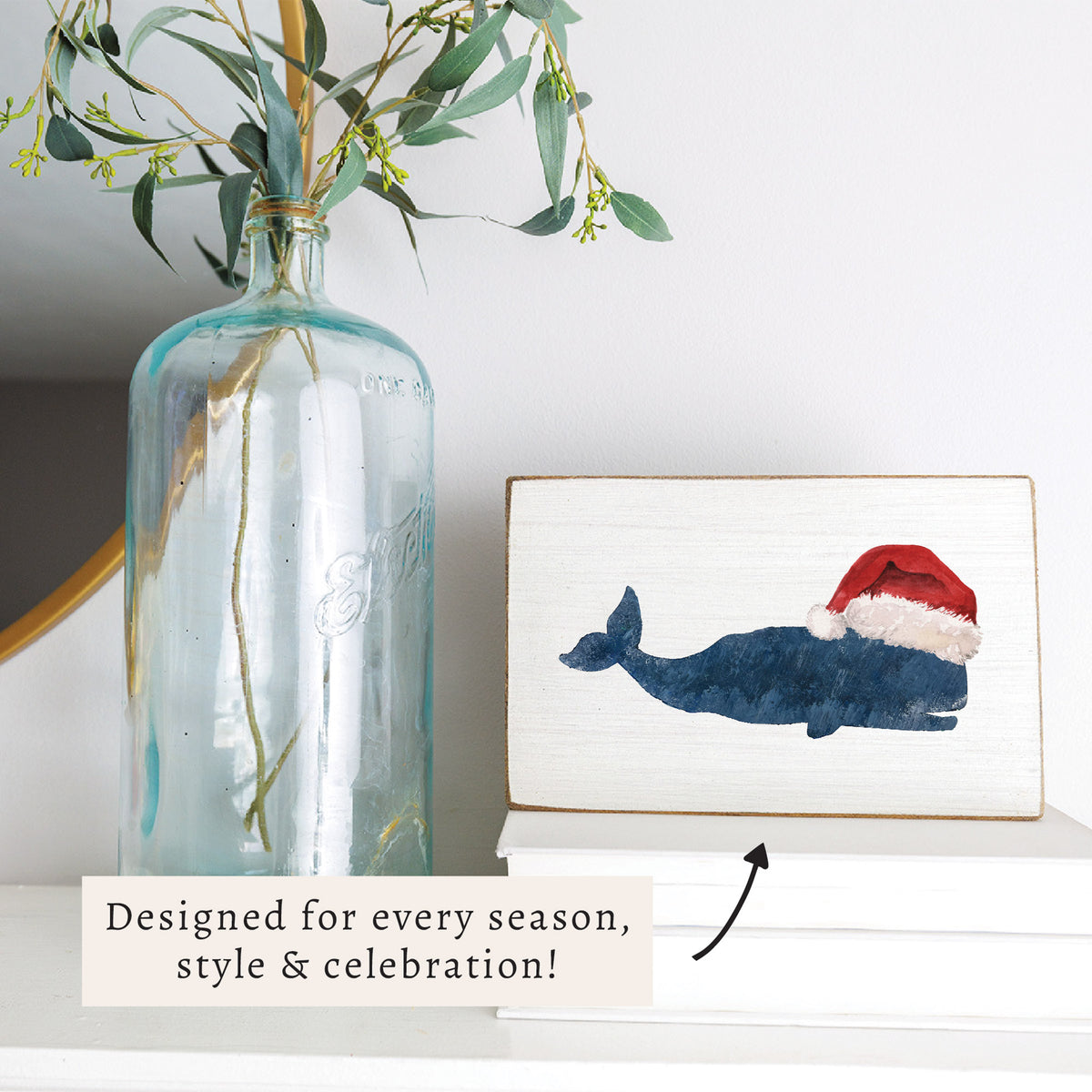 Santa Whale Block Sign