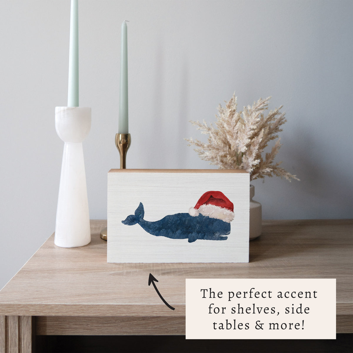 Santa Whale Block Sign