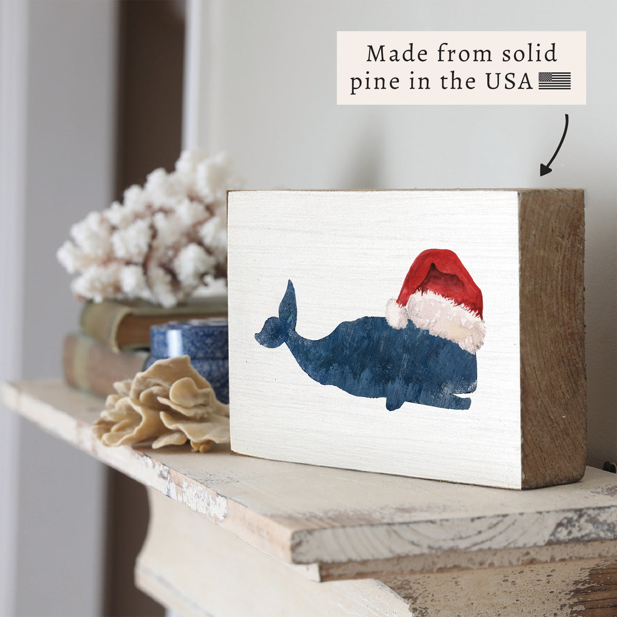 Santa Whale Block Sign