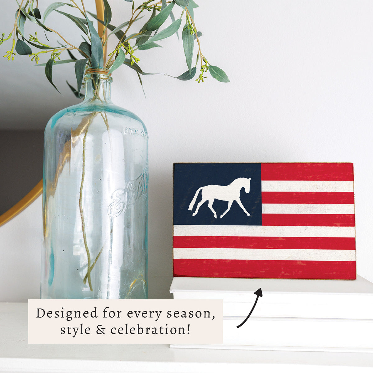 Horse American Flag Block Sign