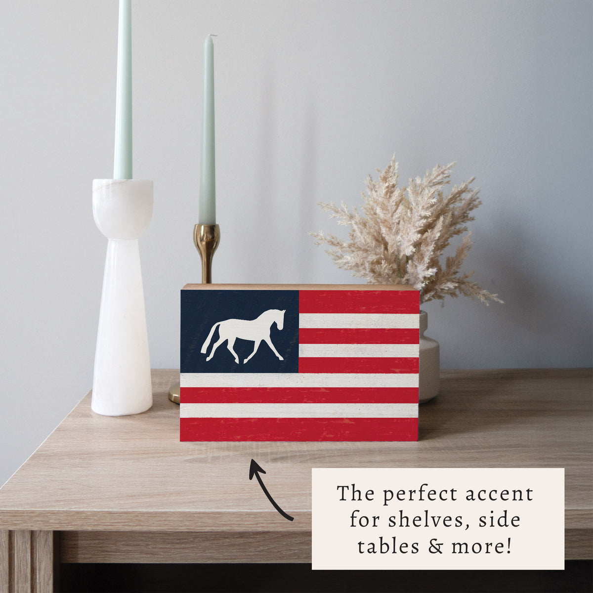 Horse American Flag Block Sign